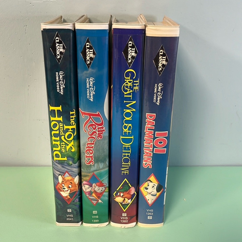 Disney Kids VHS Tapes, Fox & The Hound, Rescuers, 101 Dalmations, Great Mouse